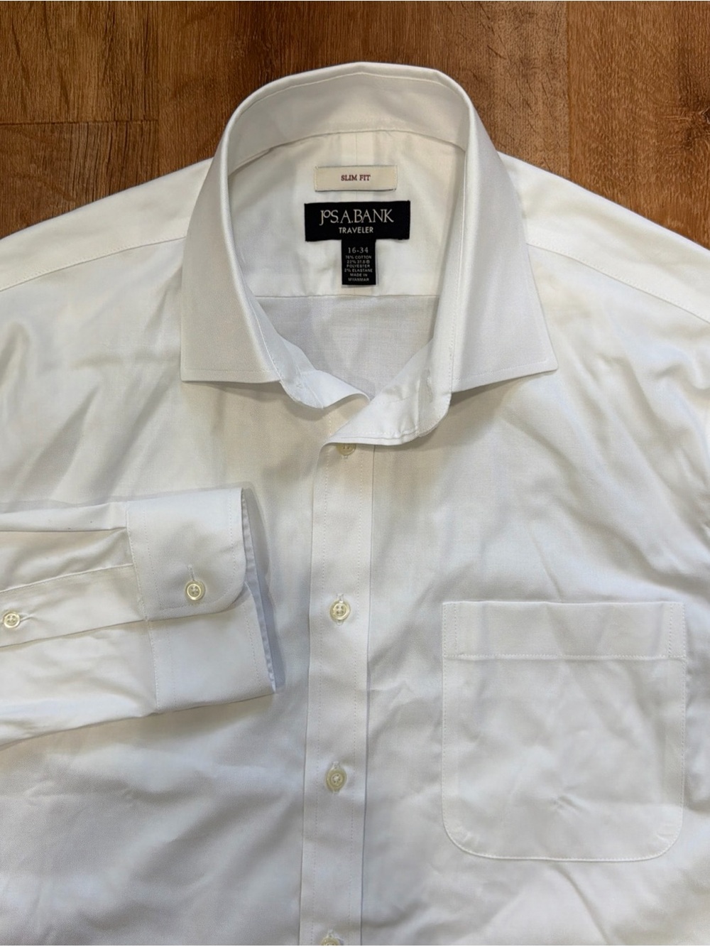 Jos. A. Bank Traveler Button Up Dress Shirt Men 16 34 White Slim Fit Long Sleeve